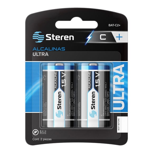 STEREN Paquete de 2 pilas alcalinas Ultra “C” BAT-C2+