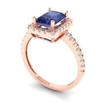 1.86ct emerald cut blue tanzanite 18k rose gold halo Bridal Wedding Engagement Promise Anniversary Ring for Women size 7.25