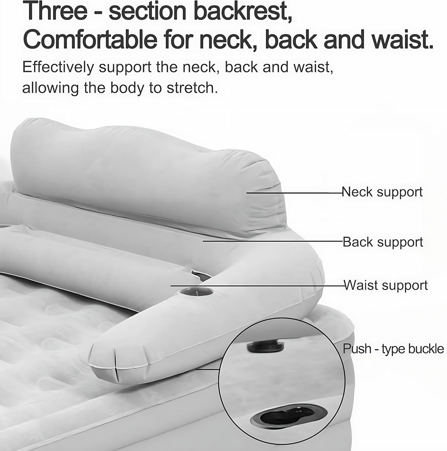 Air Mattress, Queen Airbed with Headboard, Airbed Inflatable Couch with Pump, For Guest Home Camping Travel, Grey