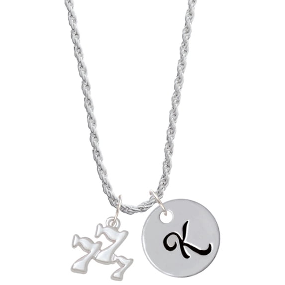 Delight Jewelry Three Lucky 7s Silvertone Script Initial Disc - K - Charm Necklace, 20"+3"