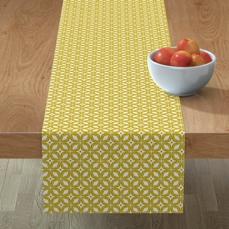 

Cotton Sateen Table Runner 90 - Mid Century Modern Geometric Gold Geo Retro Star Mustard Abstract Diamonds Print Custom Table Linens by Spoonflower