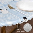 thumbnail image 3 of Light Blue Christmas Round Tablecloth, Fitted Table Cover with Elastic for 36"-44" Round Tables, Xmas Snowflake Snowman Table Cloth Outdoor Indoor Dinning Party Waterproof Tablecloths, 3 of 7