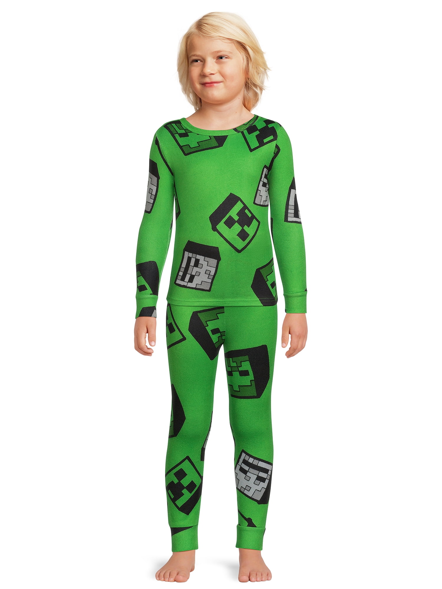 Minecraft Boys Long Sleeve All Over Print 2-Piece Pajama Sleep Set, Sizes 4-10