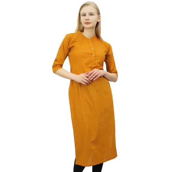 Phagun Indian Women's Straight Kurta Mustard Tunic Ethnic Dress Kurti Style-10