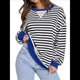 thumbnail image 2 of Sudaderas A Rayas para Mujer, Camisetas de Larga con Cuello Redondo de Gran Tamaño, Jersey Y2K, Ropa de Moda de Otoño Azul L, 2 of 9