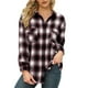 thumbnail image 1 of Blusa a cuadros para mujer, solapa, media larga, poliéster, informal, camisa con botones de manga larga para mujer, para el trabajo diario, Otoño Invierno, rojo vino S, 1 of 6