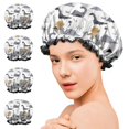 thumbnail image 7 of Shower Caps,Gray Brown Dinosaurs Palms Pattern Waterproof Shower Cap for Women 4 Pieces,Double Reusable Hair Cover for Shower PEVA Elastic Stretch Hem, 7 of 7