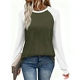 thumbnail image 6 of ClodeEU Women's Color Block Raglan Long Sleeve Shirts,Round Neck Tunic Casual Fashions Tee Army Green,Womens Plus S, 6 of 8