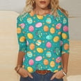 thumbnail image 1 of VKOYWKM T-Shirts Joyeuses Pâques pour Femmes Manches 3/4 Hauts Mignons Œufs Colorés Graphiques T-Shirts de Pâques Col Rond, 1 of 5