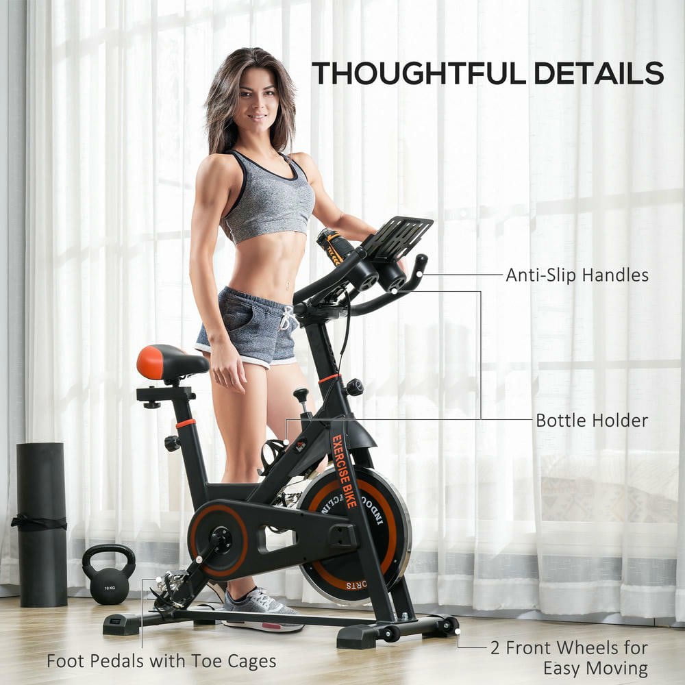 Resenkos Indoor Stationary Exercise Bike with Adjustable Resistance & LCD Monitor - Black/Red