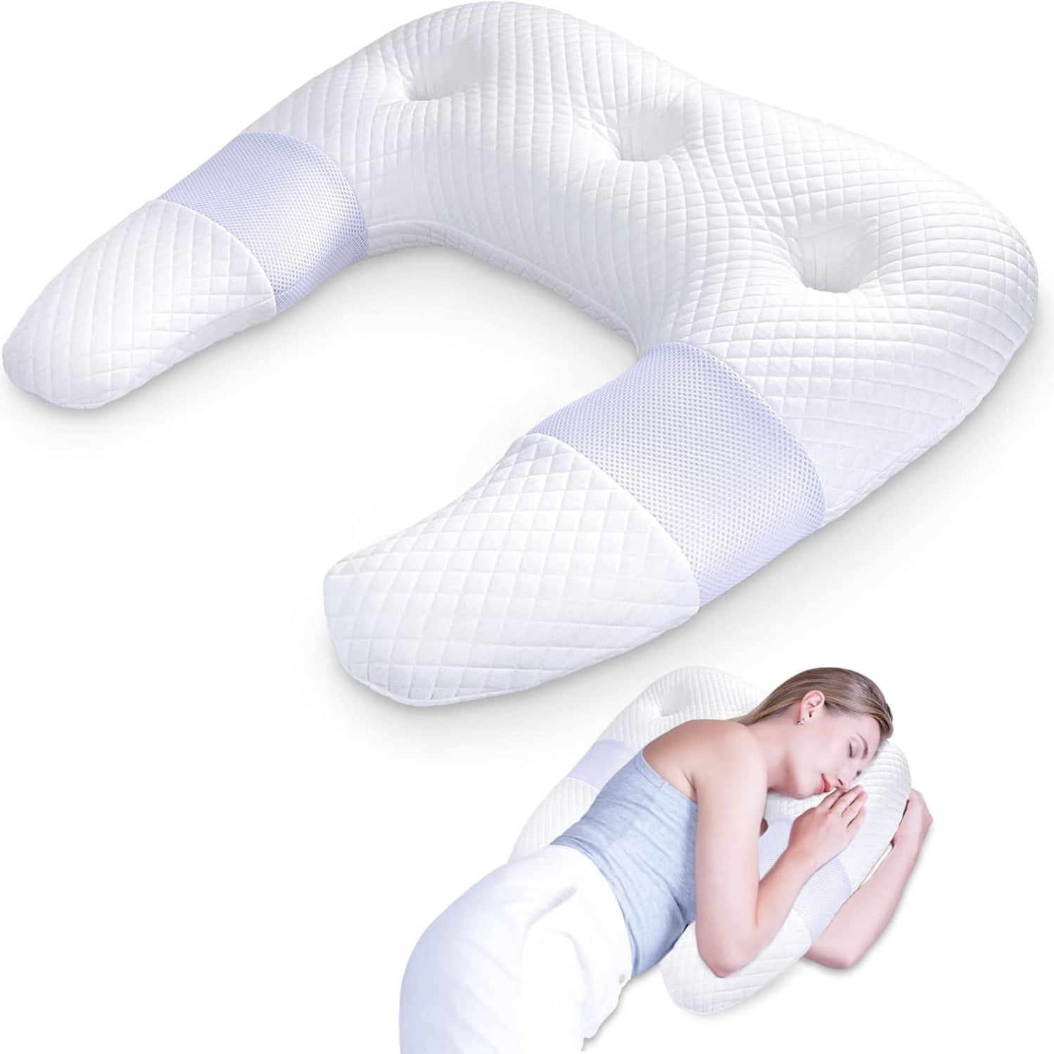 Side Sleeper Pillows for Adults, U Shaped Body Pillow for Pain Relief, Orthopedic Memory Foam Shoulder Pillow for Side,Stomach, Back, Arm with Removable Washable Cover (Upgraded Version),White