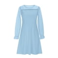 thumbnail image 4 of ZACPNCV Girls Contrast Mesh Long Sleeve High Waist A Line Short Dress with Pockets Light Blue 5-6 Years, 4 of 9