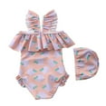 thumbnail image 2 of Toddler Girls Ruffled Swimsuits One-Piece Cartoon Bathing Suits Summer Dot Beach Swimwear Princess Beachwear with Swim Cap,1-7T, 2 of 4