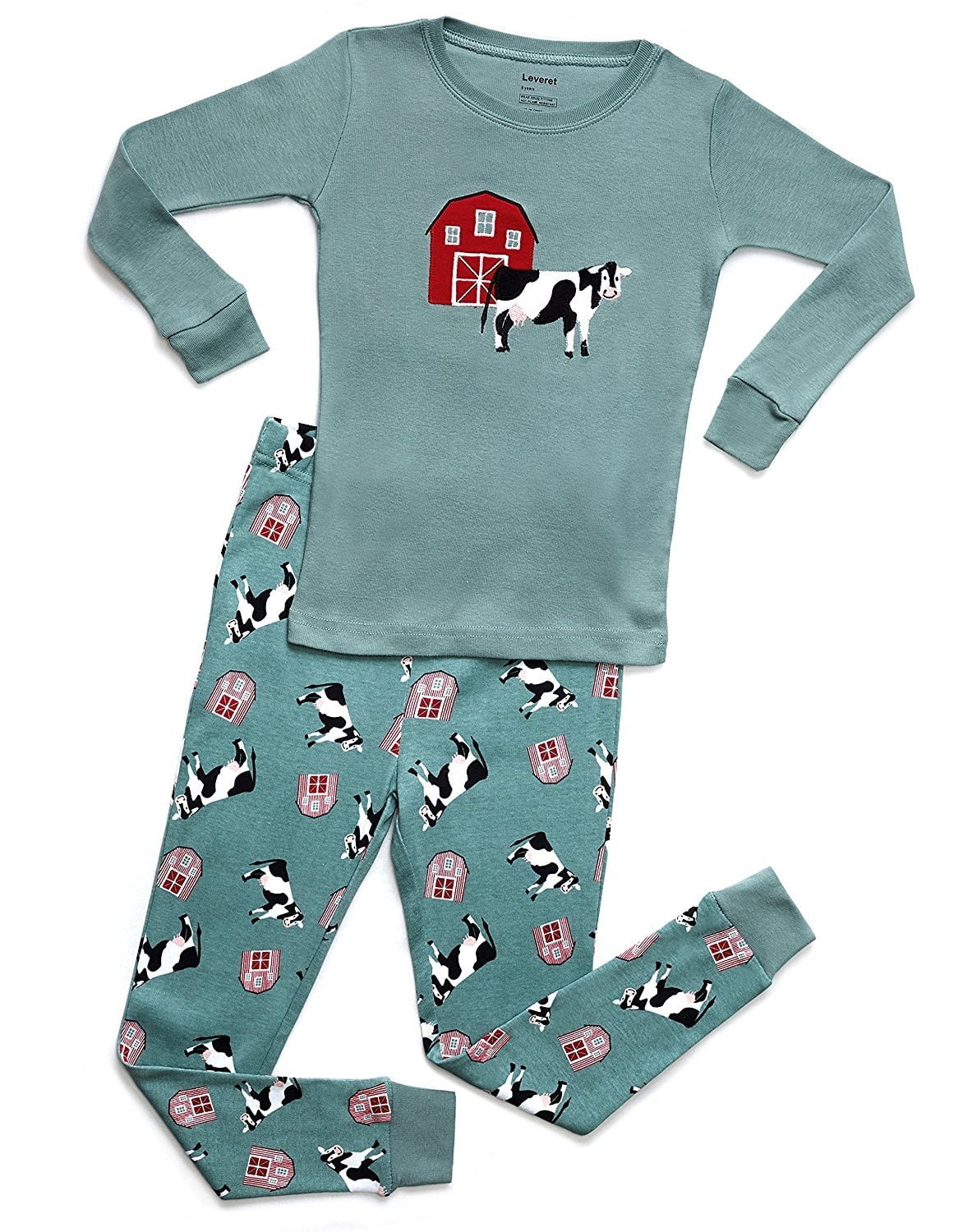 Leveret Leveret Organic Cotton Cow 2 Piece Pajama Set 12 Years