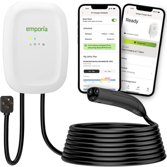 Cargador para vehículo eléctrico EMPORIA Nivel 2 48 A 240 V NEMA 14-50 cable de 7,6 m