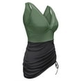 thumbnail image 4 of Xfvqtps Womens One Piece Swimsuit One Side Ruched with Drawstring High Cut Deep V Neck Standard Adjustable Shoulder Strap Sleeveless Color Block Beach Summer Monokini Swim Suit Army Green, 4 of 5