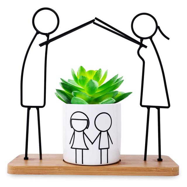 Cerámica Para Suculentas, Maceta Con Bandeja De Bambú, Macetas Para Suculentas, Maceta Para Cactus, Maceta Para Flores, Regalo Para Decoración De Hogar Y Oficina Kearding HA045081-02