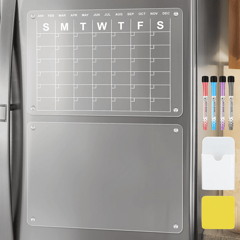 Magnetic Acrylic Calendar for Fridge, Transparent Dry Erase Board Monthly &  Weekly Calendar for Refrigerator Reusable Plan Board, Including 6 Dry Erase  Markers 