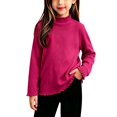 thumbnail image 2 of Resicozy Girls Long Sleeve Shirts Ribbed Tops Lettuce Trim T-Shirts, Crew Neck Basic Tees, Cute Teens Stretch Blouses, for Kids 2-12 Years Hot Pink 120, 2 of 9