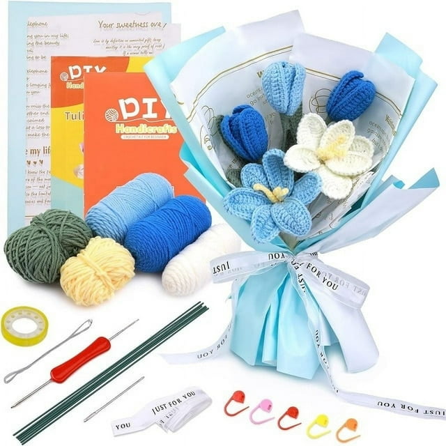 Knitting Starter Kit for Beginners Flowers Knitting Kit with Step-By-Step Instructions Easy Crochet Kit for Beginner