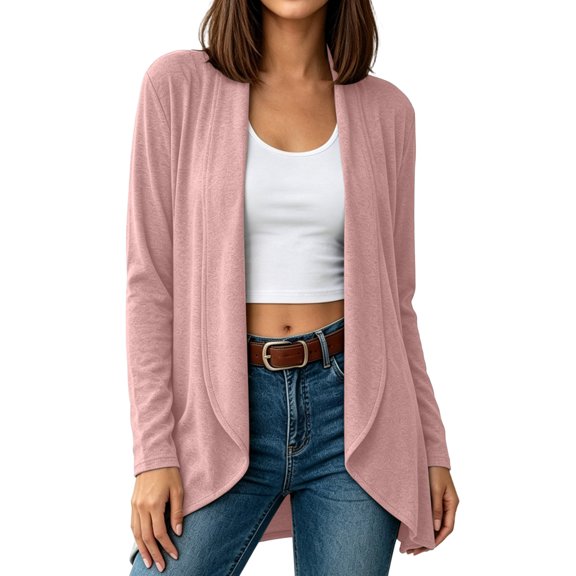 Perfectbot Women's Open Front Cardigan Long Sleeve High-Low Draped Sweater for Casual Layering