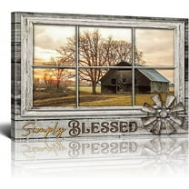 Rustic Old Barn Canvas Wall Art Farmhouse Barn Family Decor Print Paintings Country Scenery in Fake Window Pictures Modern Home Artwork Decor For Living Room Kitchen Bathroom Framed 12x16