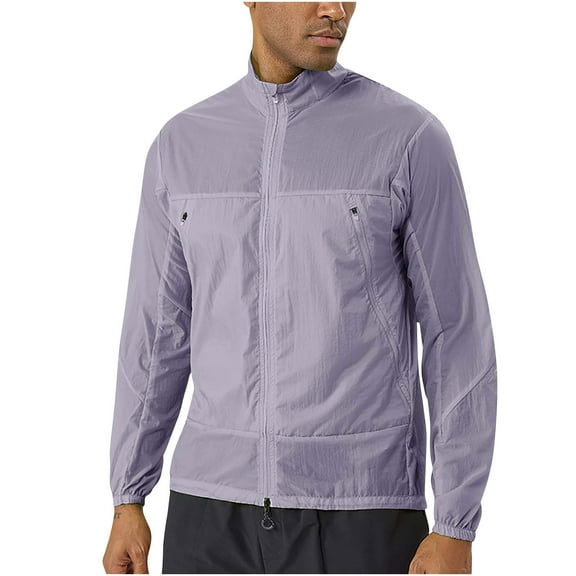 Mens Lightweight Jacket Casual Outdoor Windbreaker Stand Collar Jacket Sport Hiking Running with Pockets Purple M
