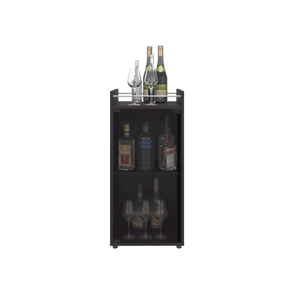 Depot E-Shop Boon Minibar Cabinet, 1 Glass Door, 3 Shelves, Black Wengue