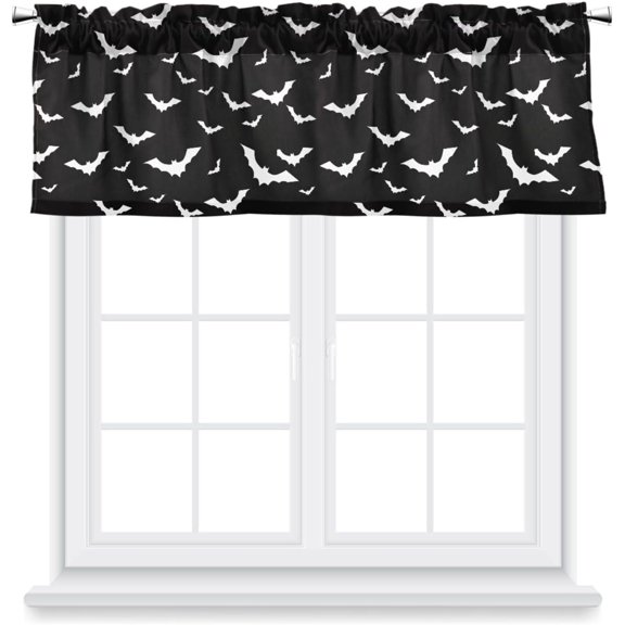 FREEAMG Black Bats Halloween Animal Valance Curtain for Kitchen Window/Bathroom/Living Room/Bedroom Privacy Décor Rod Pocket Blackout Window Valance Curtains Topper 1 Panel, 54W x 18L