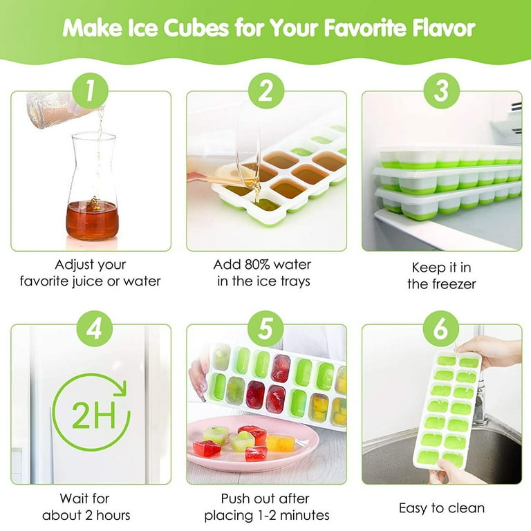 Morease Silicone Ice Cube Tray Flexible with Removable Lid Small Easy Release Ice Cube Trays for Freezer/Beverages/Baby Food/Chocolate Stackable and