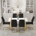 thumbnail image 5 of JUFU 7-Piece Black PU Leather Dining Table Set with Gold Metal Legs, Modern Rectangular Kitchen Table and Chairs for Dining Room, 5 of 9
