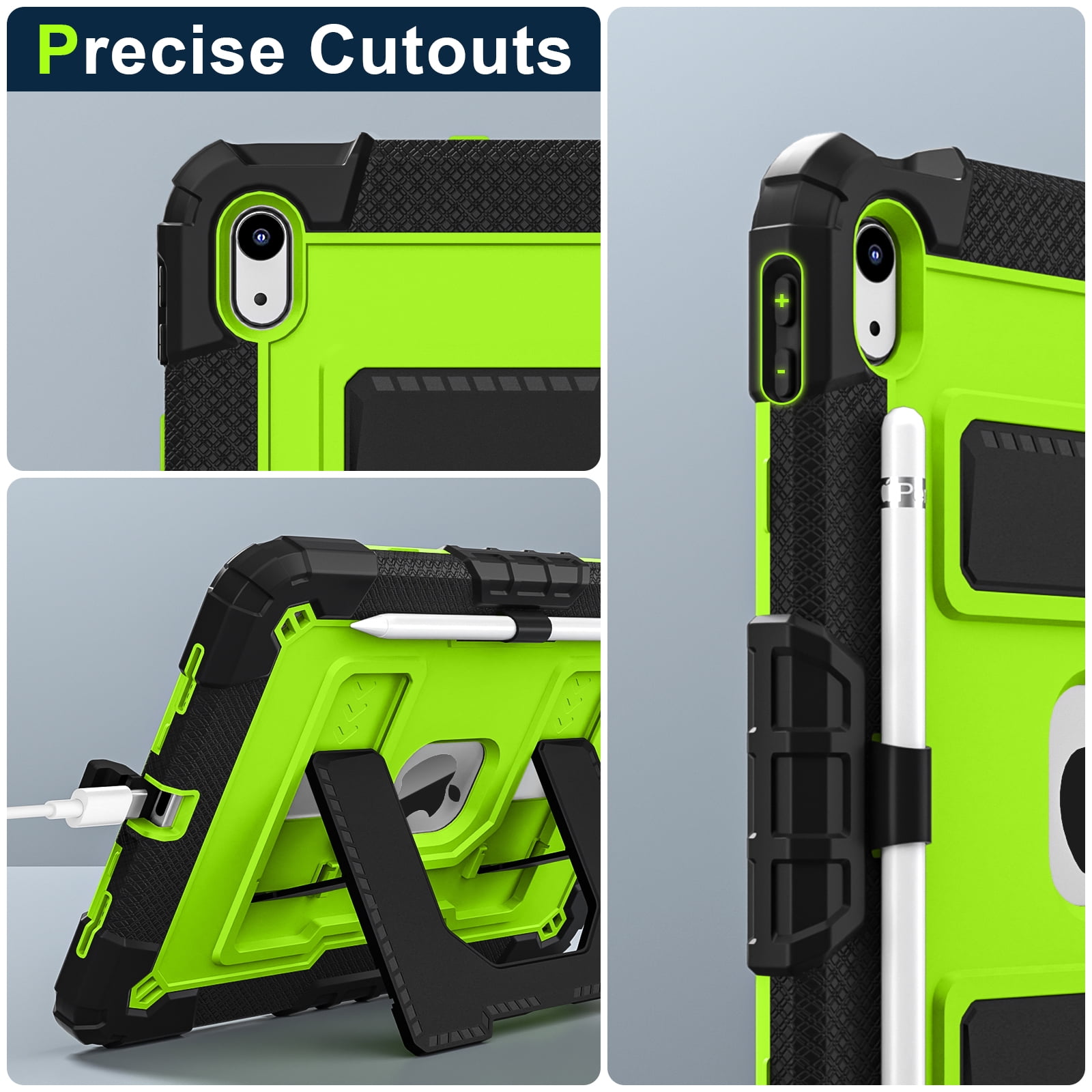 Allytechgroup Rugged Case for Apple iPad 9th 8th 7th Generation 10.2 inch 2021/2020/2019, Heavy Duty Protective Tablet Case with Kickstand, Pencil Holder & Detachable Shoulder Strap, Black+Green