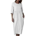 thumbnail image 1 of Birdeem Robe Décontractée Ample à Manches Trois-Quarts Col Rond avec Poches pour Femmes Couleur Unie, 1 of 8
