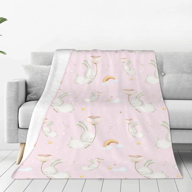 Balery Rainboe And Rabbit Manta de Felpa Suave y Acogedora – Cobija de Franela Aterciopelada para Cama, Lavable y Cálida para Sofá, Mascotas, Transpirable-40"x30"