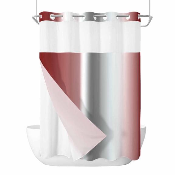 Red Grey No Hook Shower Curtain Waterproof, Bathroom Curtains with Snap in Liners and See Through Top Window, Gray Farmhouse Modern Rustic Hotel Style Bathtub Curtains Shower 48"Wx72"L