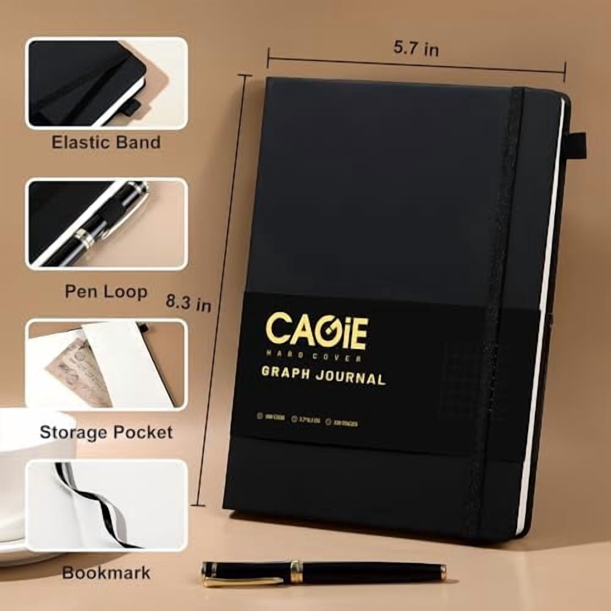 YNGLLC Graph Notebook 320 Pages 100 GSM Paper Graphing Grid Journal A5 Hardcover Leather Quad Ruled Notebooks for Engineering, Math, Work, Black