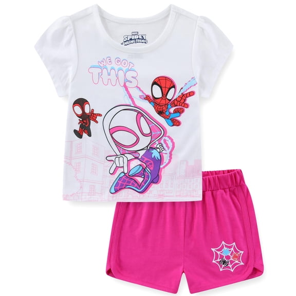 Marvel Spider-Gwen Spidey Miles Morales Short Sleeve T-Shirt and Shorts Set (Girls), 2 Piece Set, Sizes 2T-7