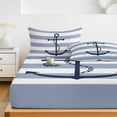 thumbnail image 6 of Twin Sze Fitted Sheet Set - Blue White Striped 2 Piece Bedding Sets 16" Deep Pocket Fitted Sheet with 1 Pillowcase, Navy Blue Beach Nautical Anchor Ocean Coastal Brushed Microfiber Hotel Bed Sheets, 6 of 9