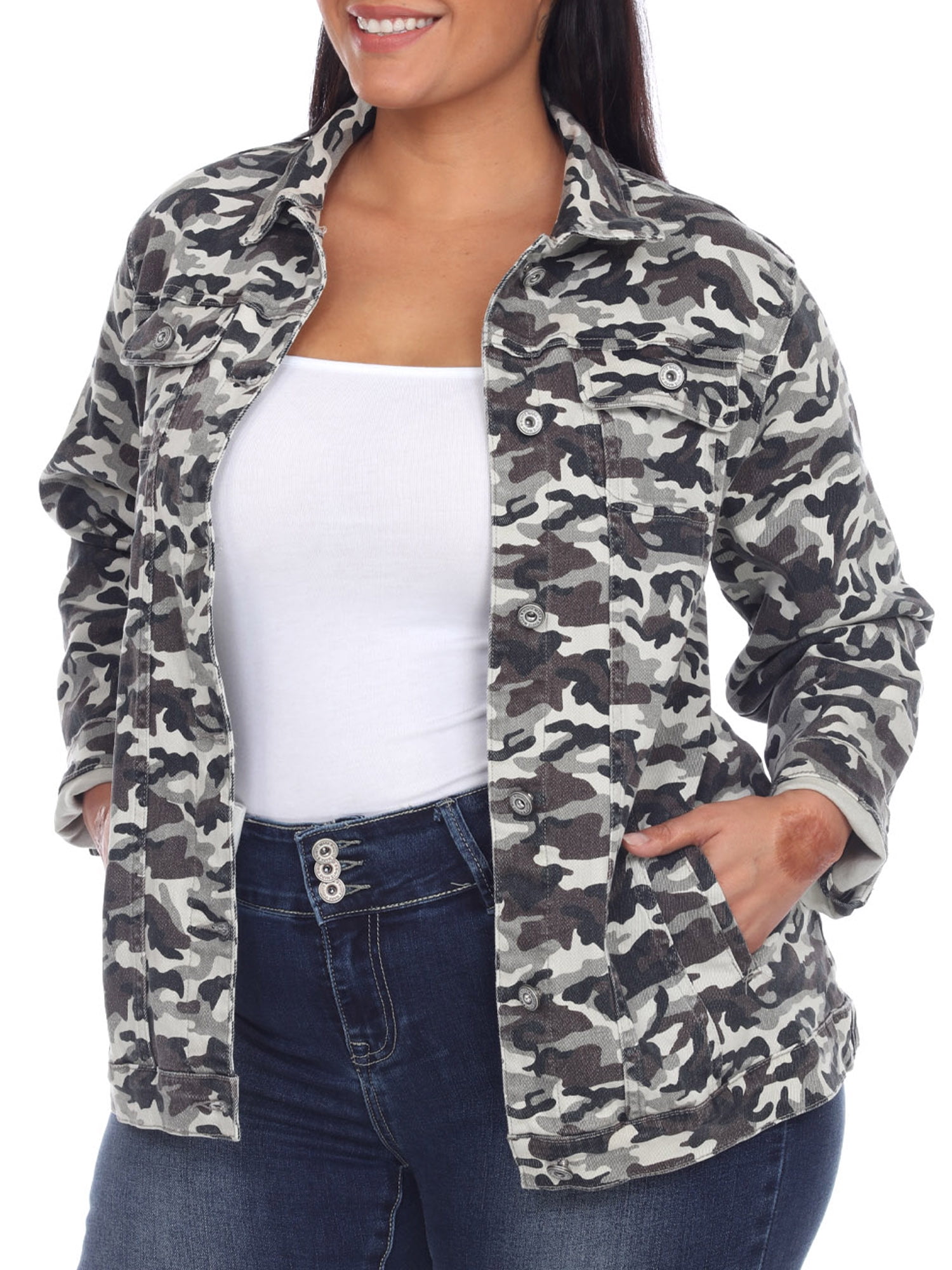 Jou Jou Trendy Plus Size Camo-Print Denim Jacket - Macy's