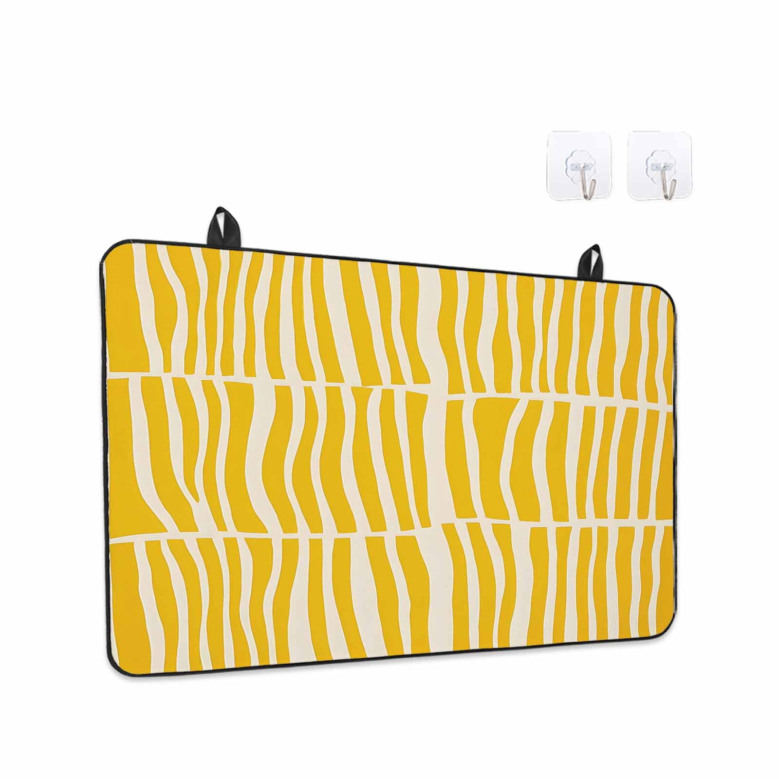 Yellow Striped Stove Top Cover for Electric Stove, Heat-proof & Non Slip Glass Top Stove Cover Protector, Modern Geometric Abstract Retro Kitchen Flat Cooktop Rubber Mat 24x21 Inches