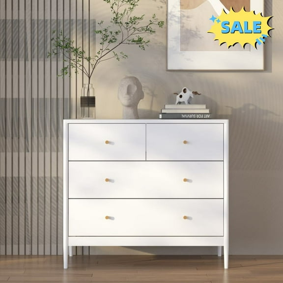 Tcbosik Dresser with 4 Storage Drawers, Small Chest of Drawers, Modern Nightstand for Closet, Hallway, Living Room, White