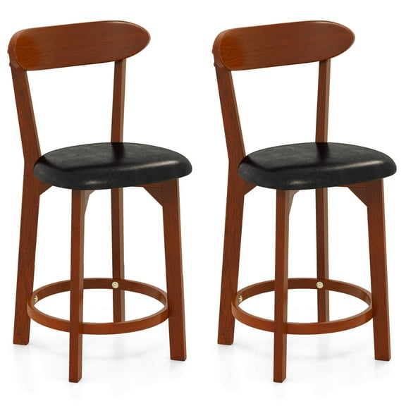 Costway 23.5" Bar Stool Set of 2 with Curved Backrest & Footrest Counter Height Stools