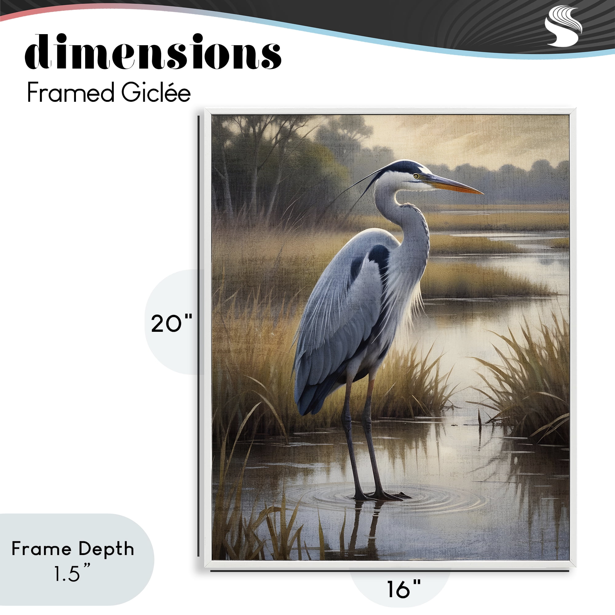 Stupell Industries Heron in Serene Marshlands White Framed Giclee Art, design by Susan Arnot