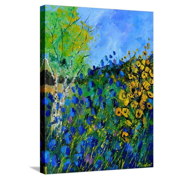 Art.com Blue summer flowers Stretched Canvas Print Wall Art by Pol Ledent, 18" x 24"
