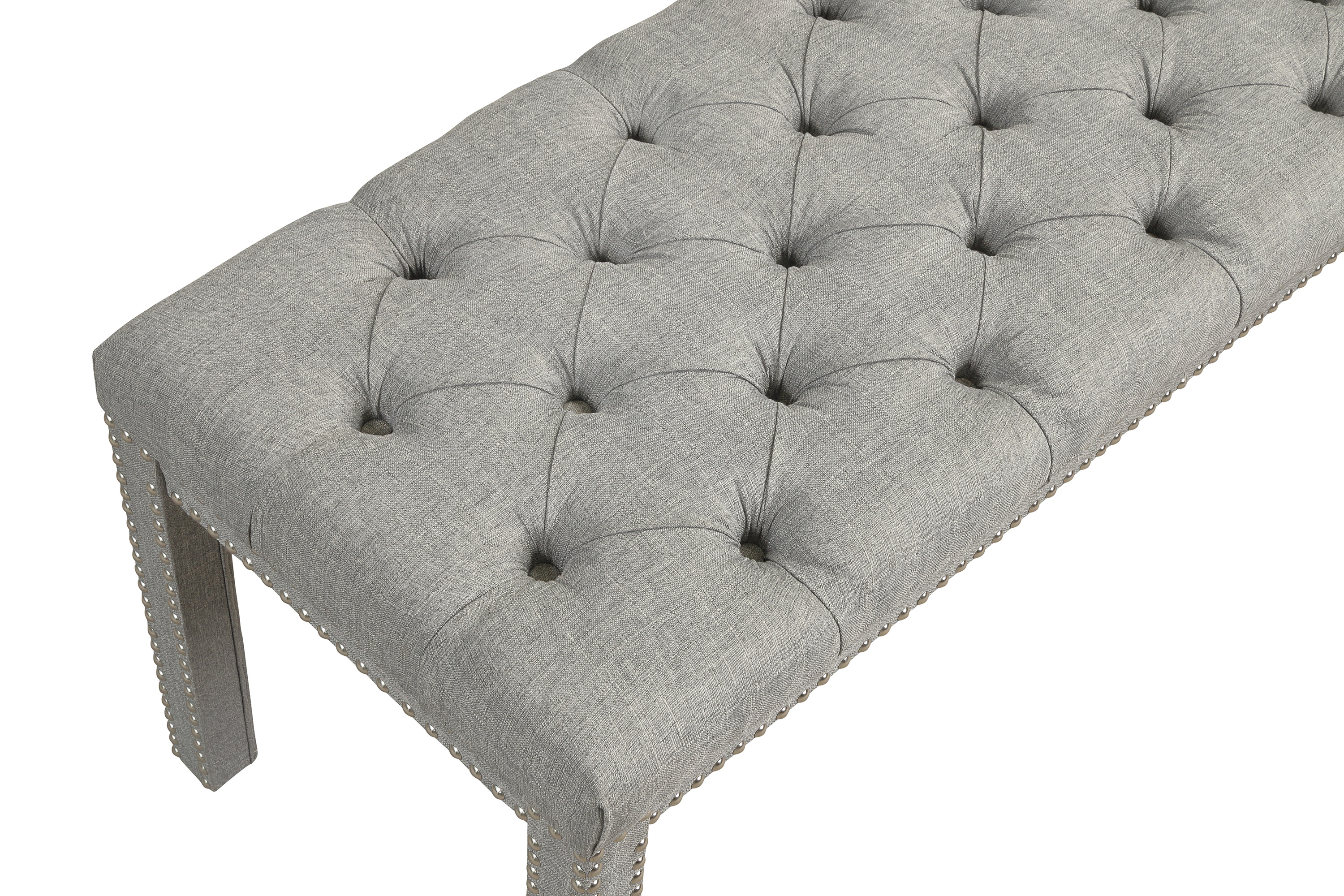 Crown Mark Finley Upholstered Nailhead Bench, Gray - image 2 of 4