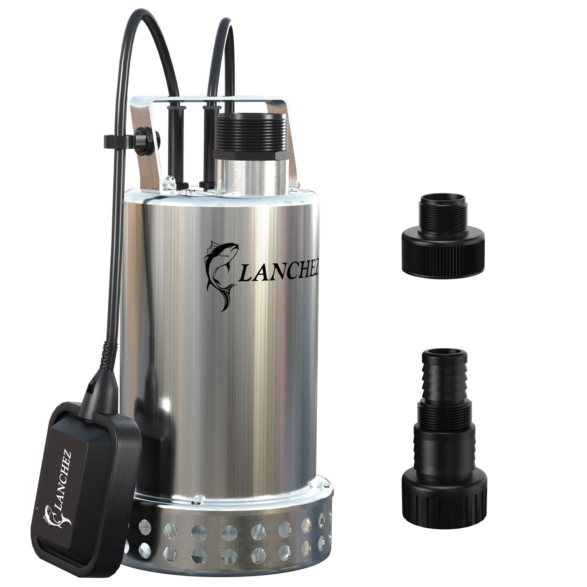 Lanchez 1/2HP 2610GPH Stainless Steel Water Sump Pump, Submersible Clean Utility Pump with Automatic ON/OFF Float Switch