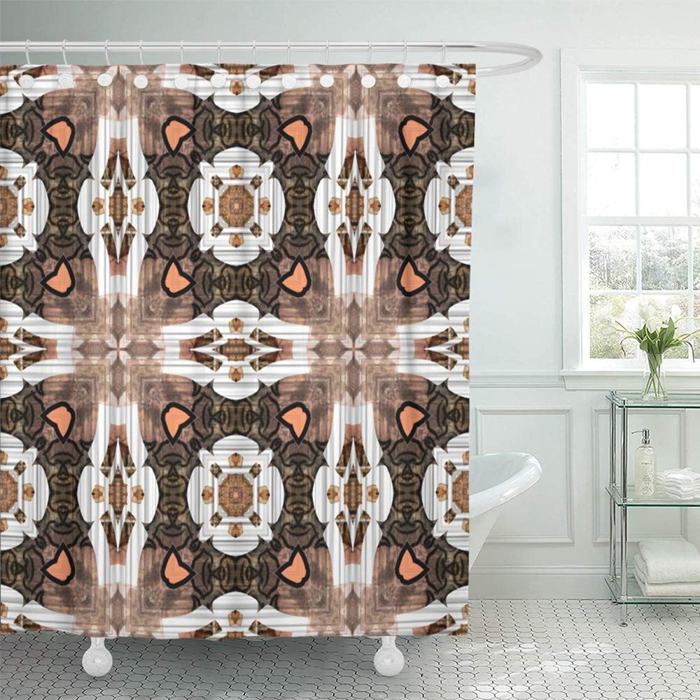 Pknmt Eastern Ornamental Traditional Tiled Pattern In Brown Coral Pink White Colors Bathroom Shower Curtain 66x72 Inch Walmart Com Walmart Com