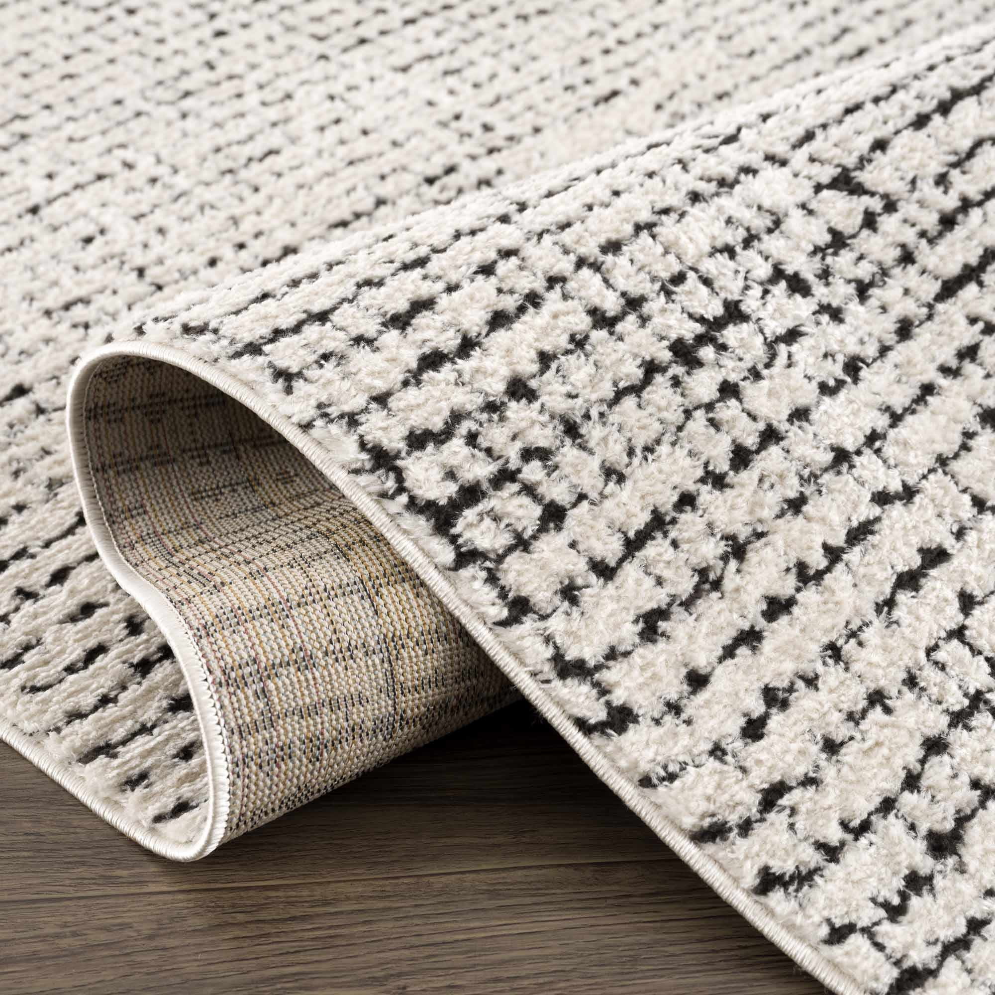 Hauteloom Keita Hallway, Kitchen Runner Rug - Modern Boho - Farmhouse Mosaic Carpet - High Pile - Cream, Black - 2'8" x 7'3"