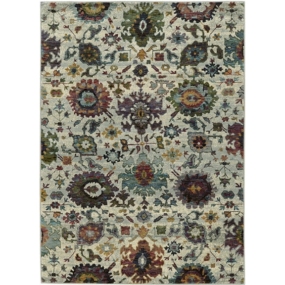 Moretti Glow Area Rug 7129A Stone Buds Bulbs 1' 10" x  3' 2" Rectangle