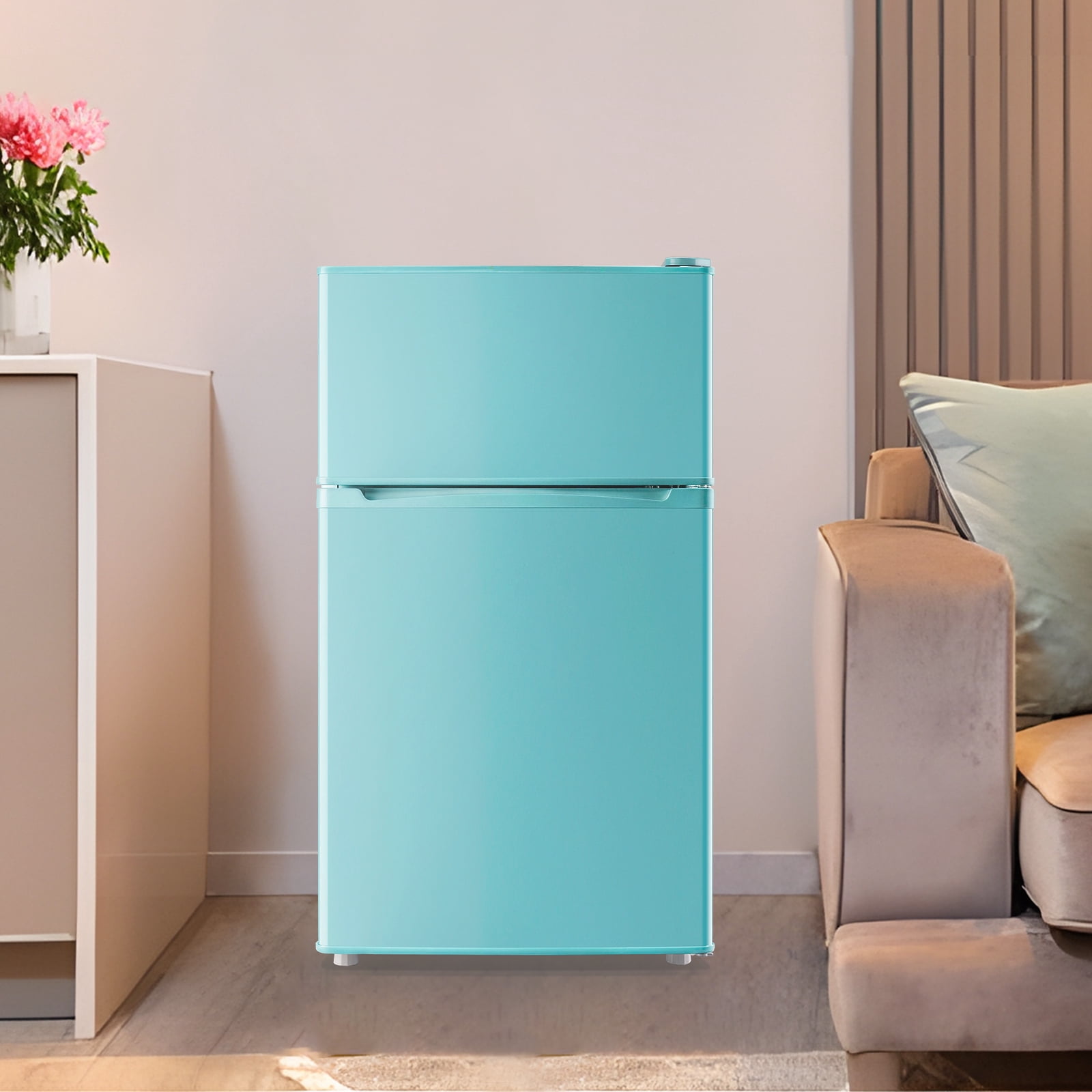 WANAI 3.5 Cu.ft Mini Fridge with Freezer 2 Door Small Refrigerator with 7 Adjustable Thermostat Blue